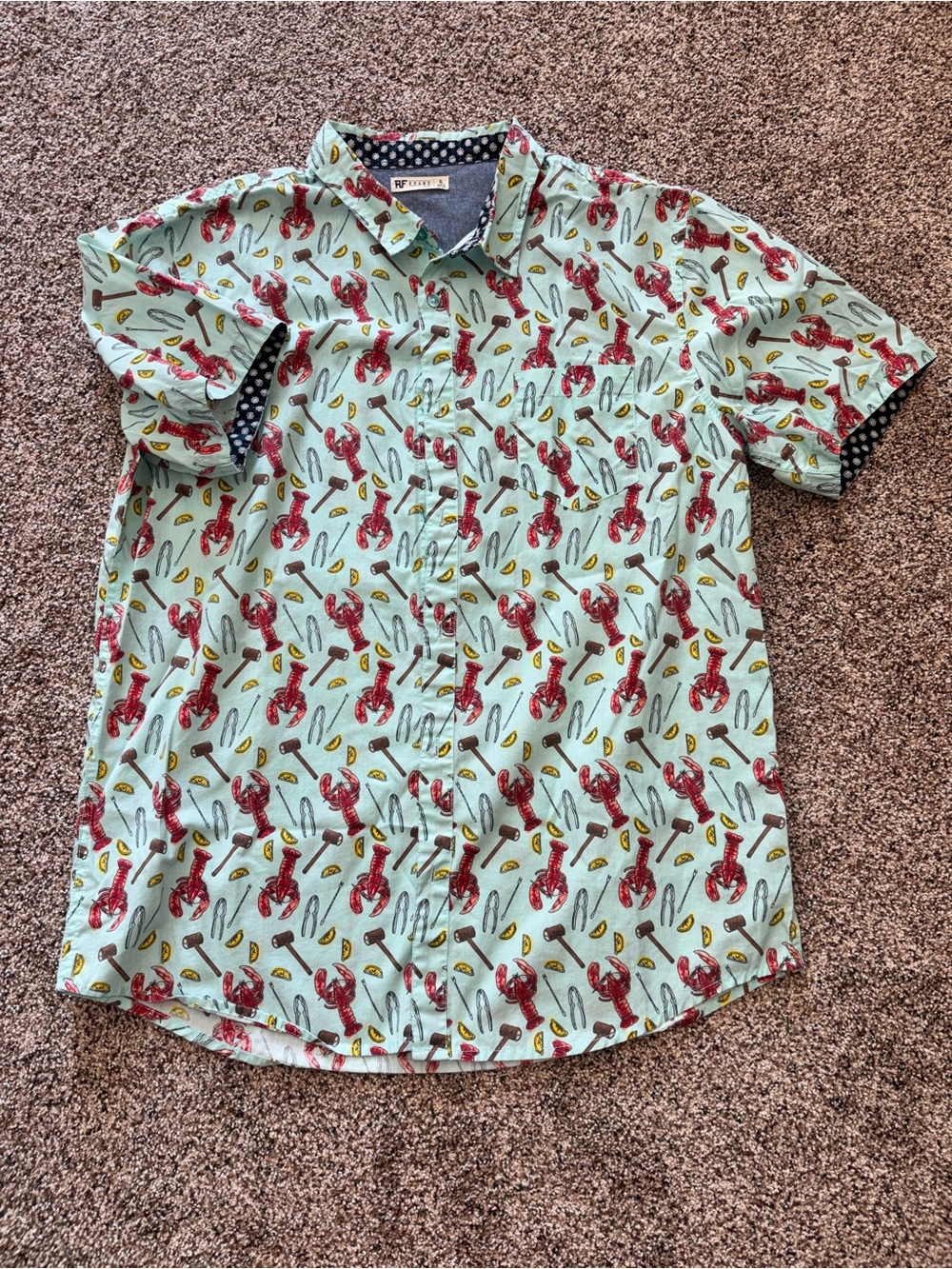 Retrofit Lobster Bake Seafood Men’s Short Sleeve Button Up Casual Beach Shirt XL